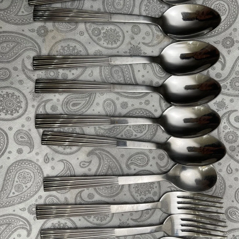 Cambridge Stainless Flatware Set 13pc Ribbed Pleated Handle Spoons and Forks
